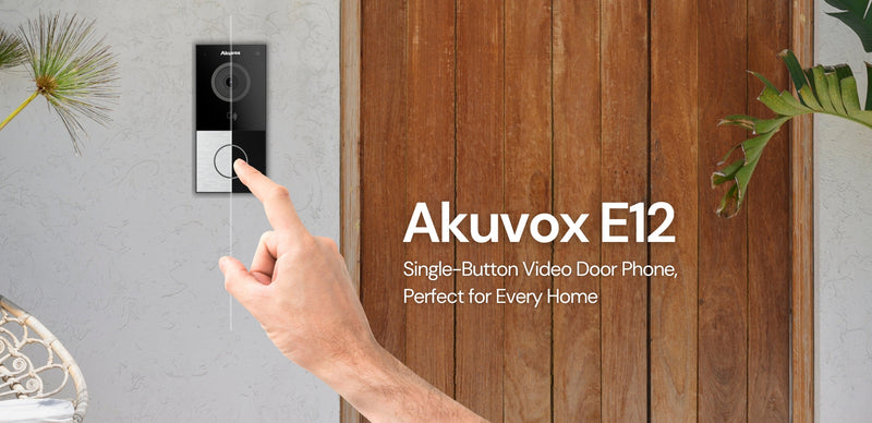 Person using single button video door phone Akuvox E12